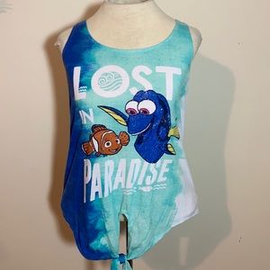 Disneys Finding Nemo DORY tank top t shirt Juniors Small 3/5 tie knot front new